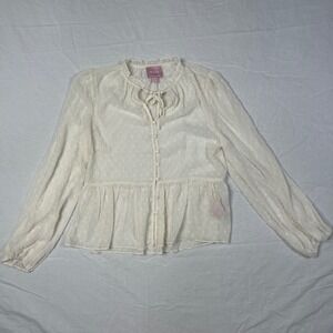 Muse Republic Clothing Cream Swiss Dot Peplum Blouse Long Sleeve Button Up Sz S